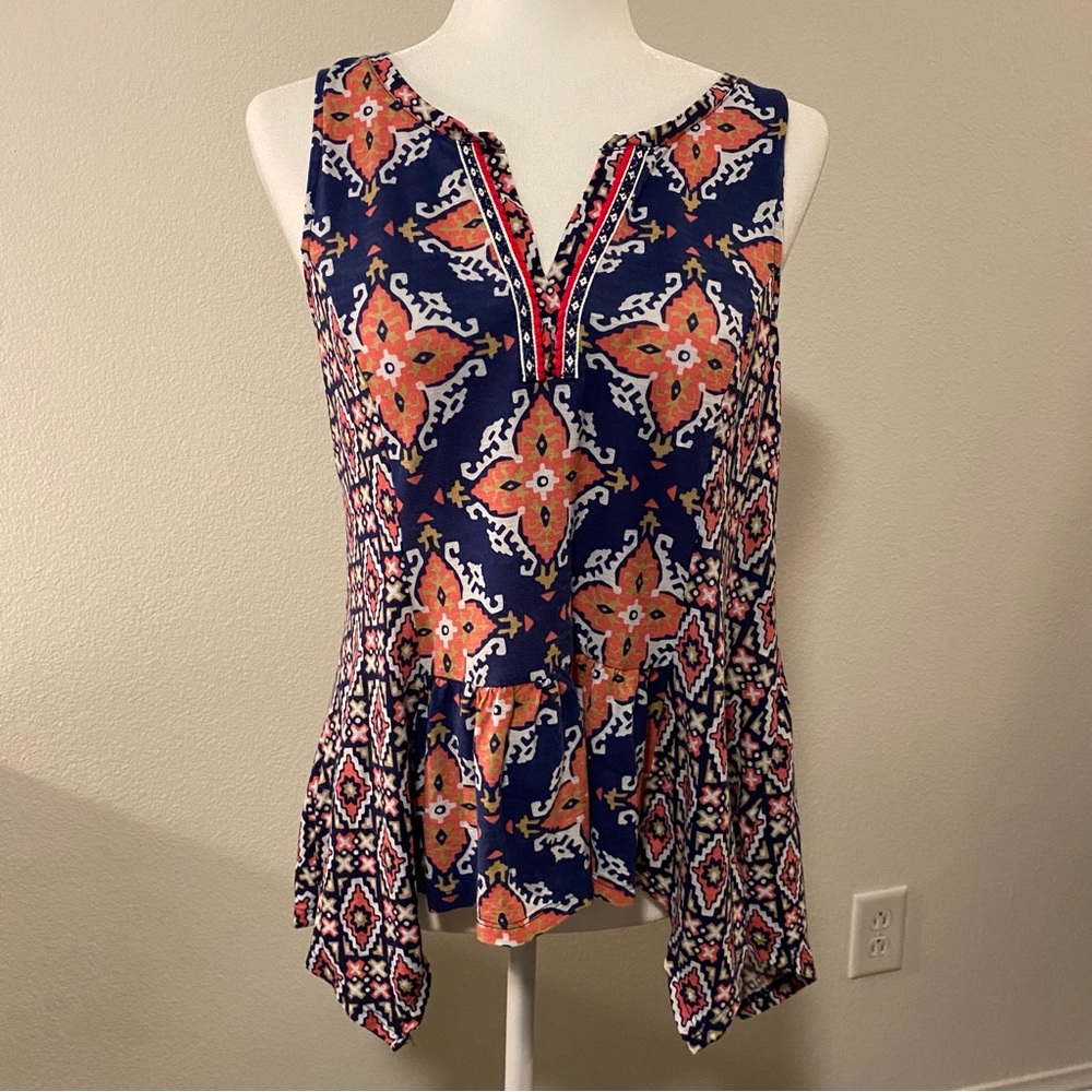 Akemi + Kin Anthropologie Galapa Print Asymmetrical Sleeveless Blouse